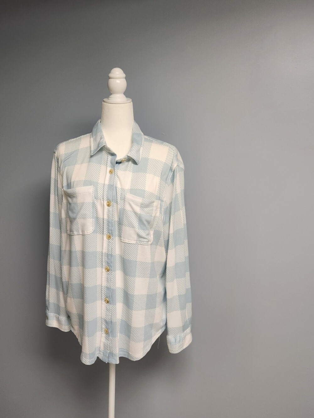 C&C California Light Blue and White Plaid Shirt